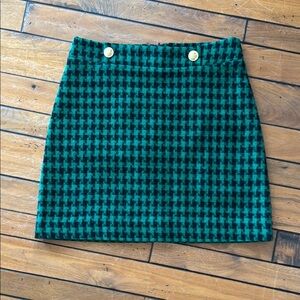 Emerald green check tweed skirt